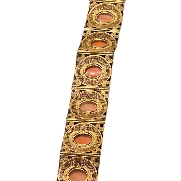 Vintage 800 Italy Gold wash Fancy filagree shell cameo bracelet chunky bangle - Picture 14 of 15